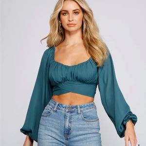 Teal Chiffon Crop Top
